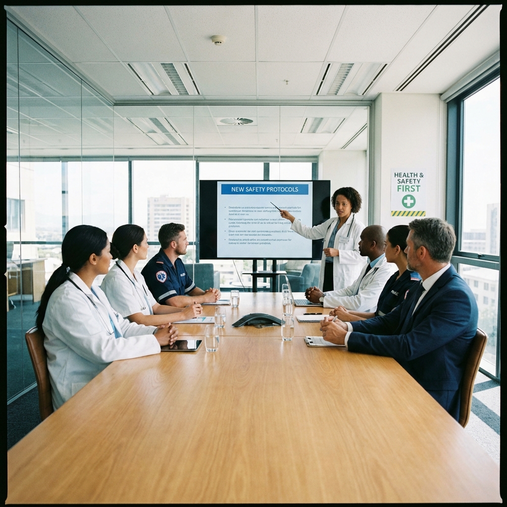 Equipo médico de SAM Logística en reunión